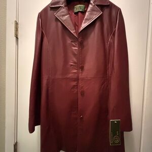 Women's Burgundy Leather Coat